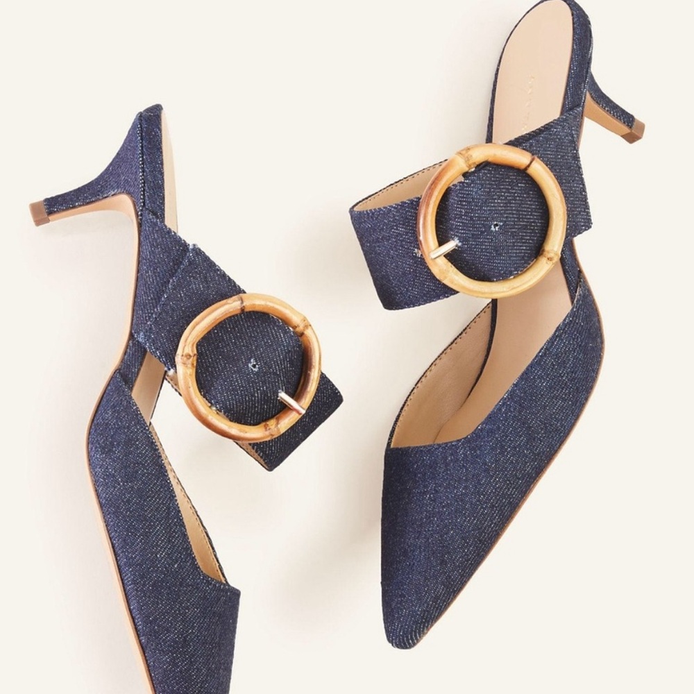 Ann Taylor Phoenix Denim Buckle Mules